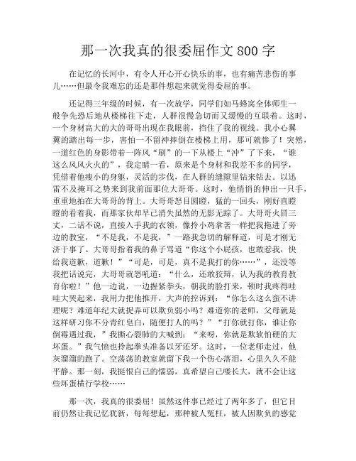 那一次我真的很委屈作文800字