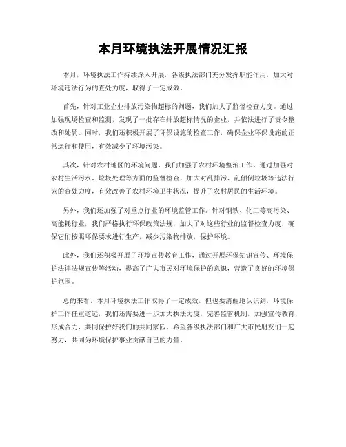 本月环境执法开展情况汇报