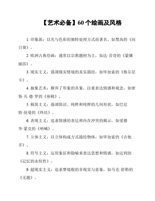 【艺术必备】60个绘画及风格