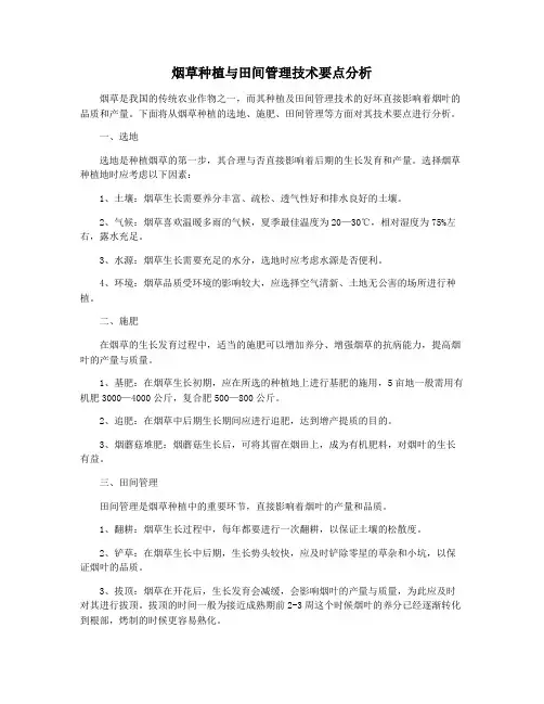 烟草种植与田间管理技术要点分析