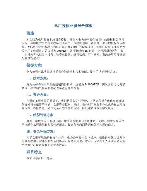 电厂投标业绩报告模板