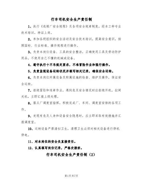 行车司机安全生产责任制(5篇)