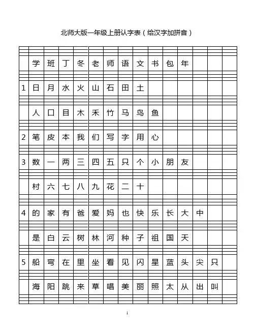 北师大版一年级语文上册认字表汉字加拼音 (1)