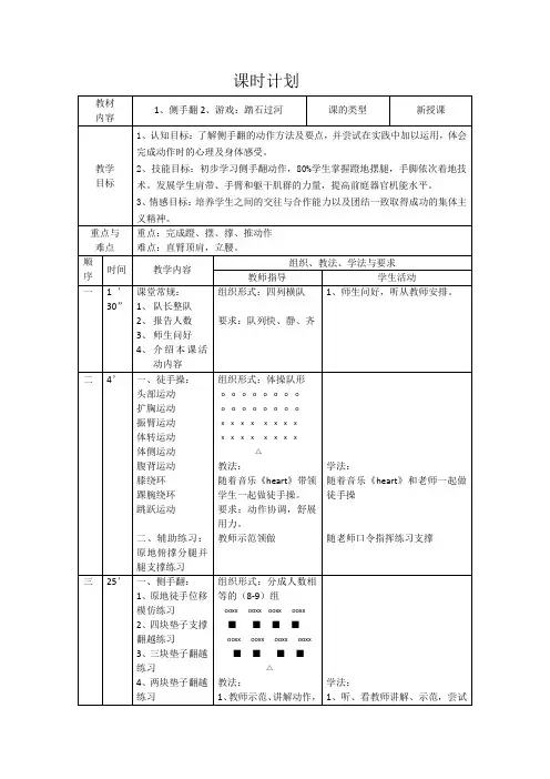 侧手翻第一课时教学计划