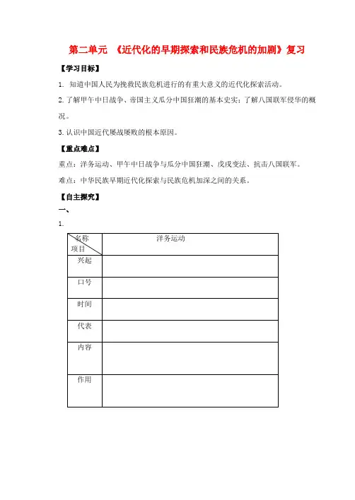 八年级历史上册 第二单元 近代化的早期探索与民族危机的加剧复习学案 新人教版