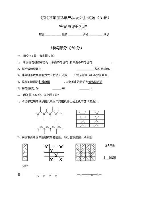 《针织物组织与产品设计》试题(A卷).docx