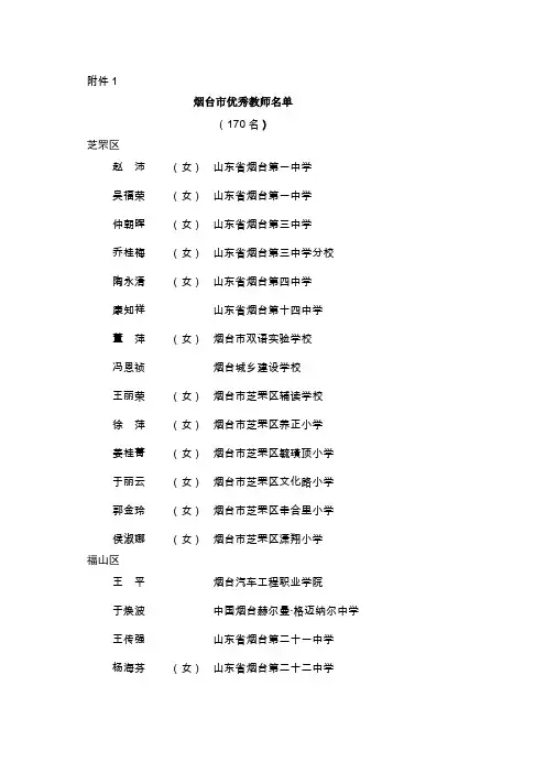 烟台市优秀教师名单