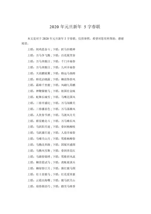 2020年元旦新年5字对联