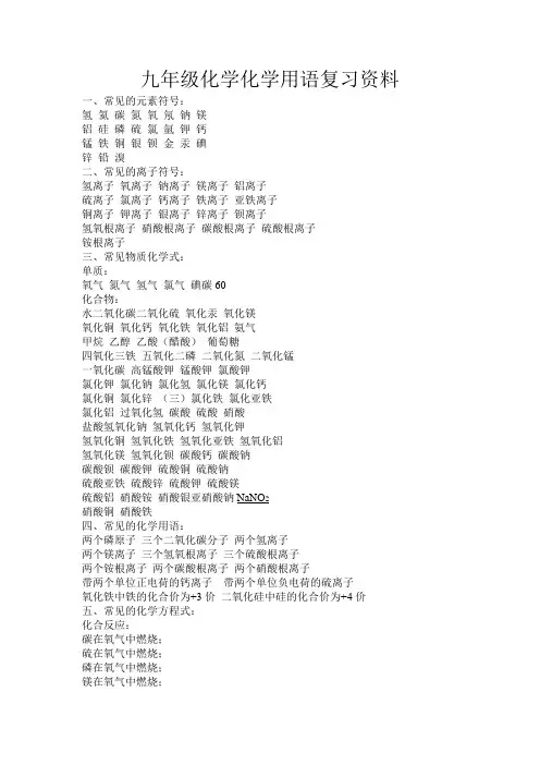 九年级化学化学用语复习资料