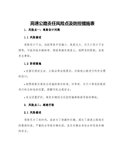 高速公路责任风险点及防控措施表