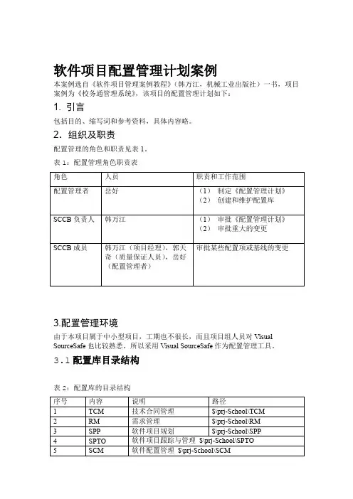 完整word版软件项目配置管理计划案例