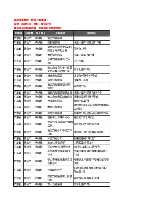 新版广东省佛山市禅城区宠物医院企业公司商家户名录单联系方式地址大全56家