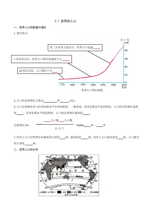 3.1世界的人口-2021-2022学年七年级地理上册期末复习必背知识清单