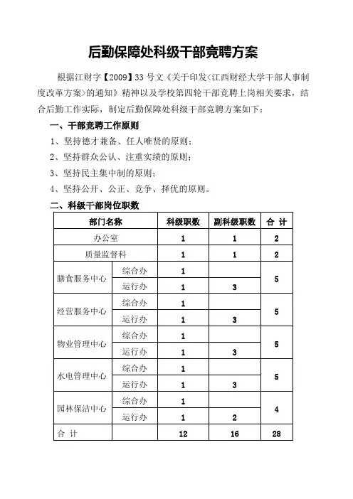 后勤保障处科级干部竞聘方案