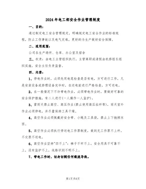 2024年电工部安全作业管理制度(二篇)