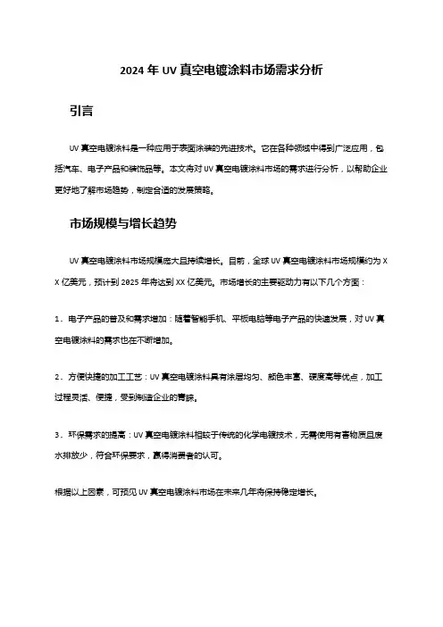 2024年UV真空电镀涂料市场需求分析