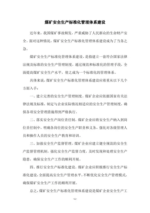 煤矿安全生产标准化管理体系建设