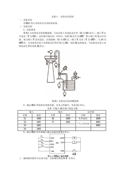 实验六 水塔水位控制指导书