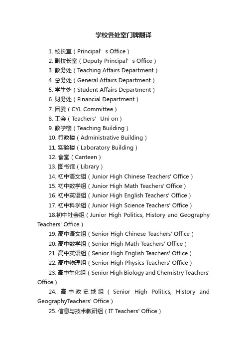 学校各处室门牌翻译