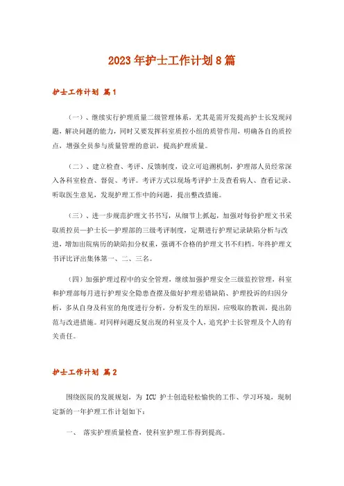 2023年护士工作计划8篇