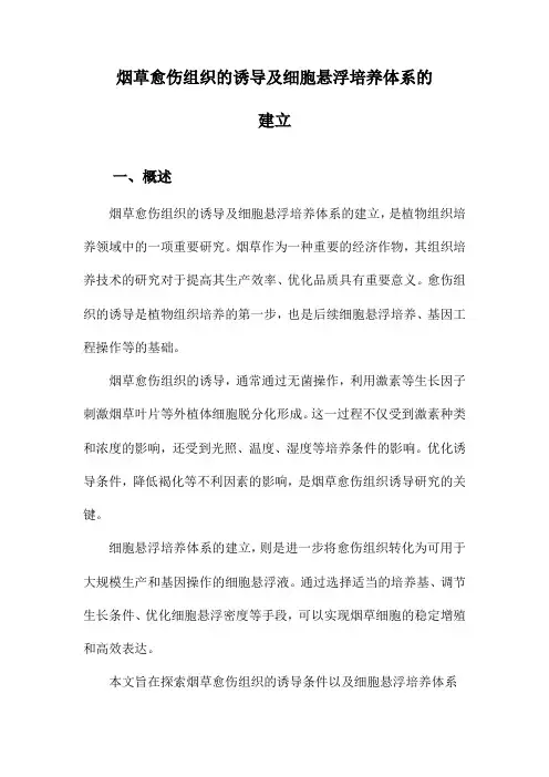 烟草愈伤组织的诱导及细胞悬浮培养体系的建立