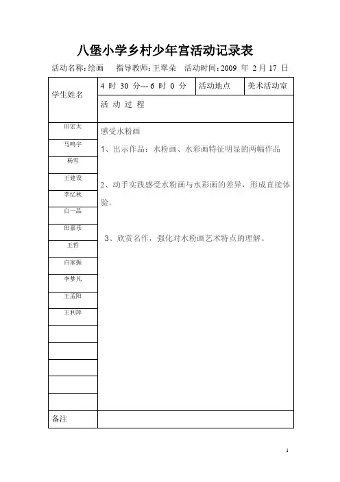 少年宫活动记录表