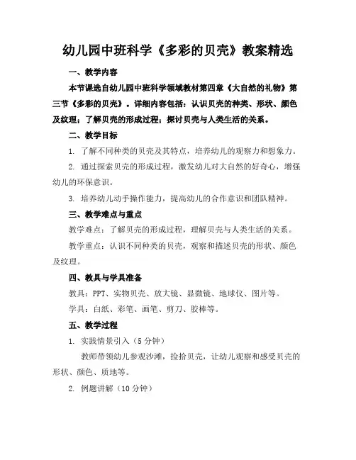 幼儿园中班科学《多彩的贝壳》教案精选