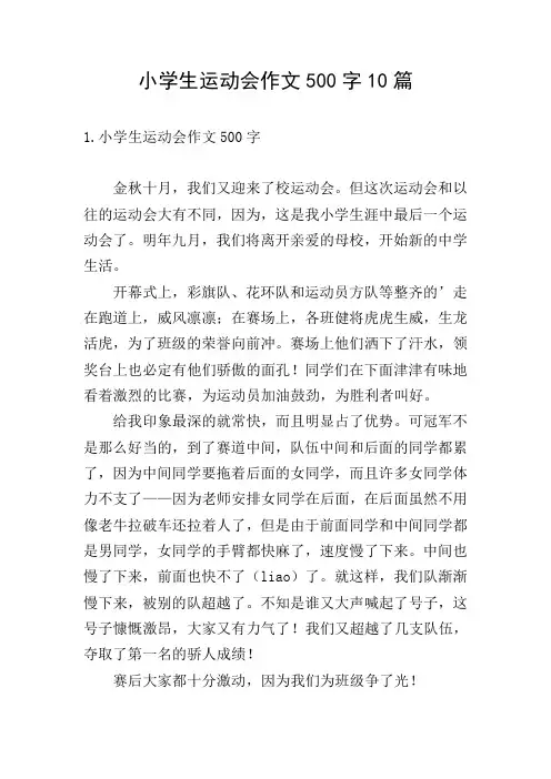 小学生运动会作文500字10篇