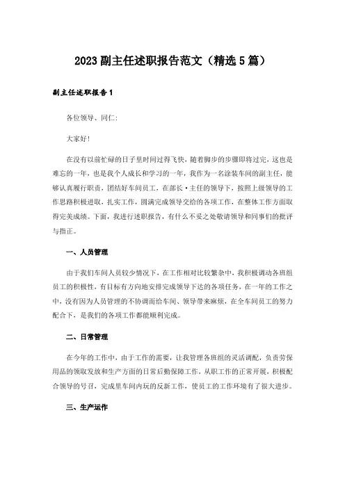 2023副主任述职报告范文(精选5篇)