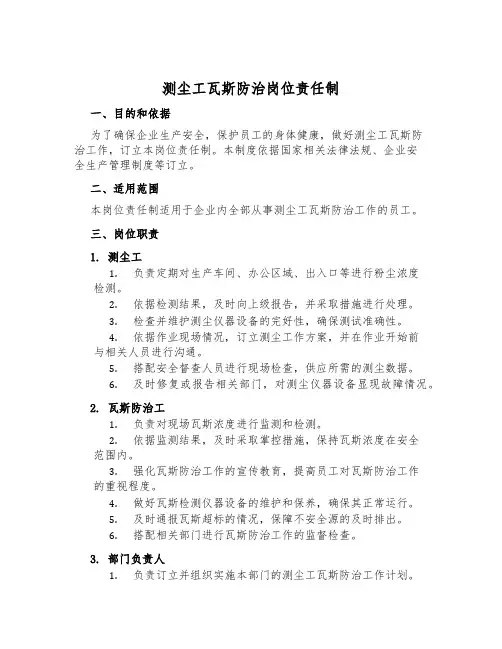 测尘工瓦斯防治岗位责任制