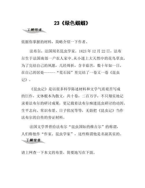 七年级语文上册 23《绿色蝈蝈》导学案 (新版)新人教版