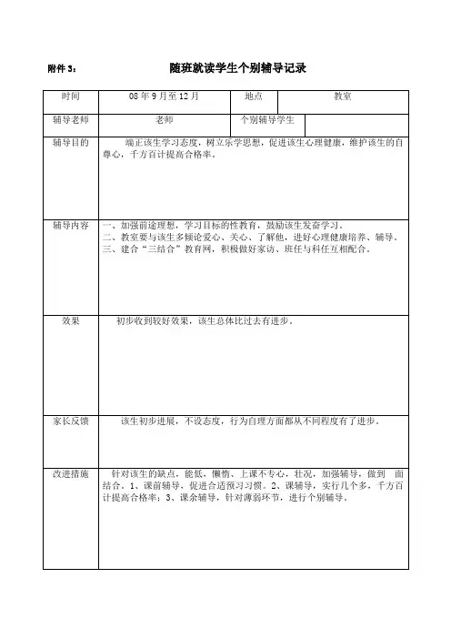 随班就读学生个别辅导记录