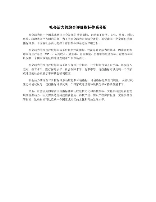 社会活力的综合评价指标体系分析