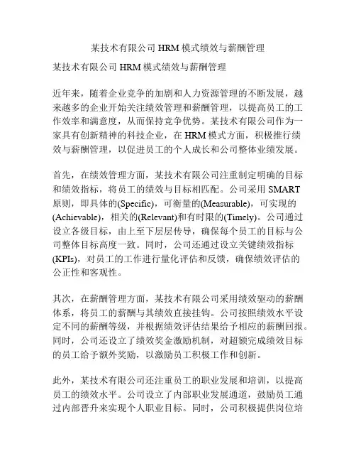 某技术有限公司HRM模式绩效与薪酬管理
