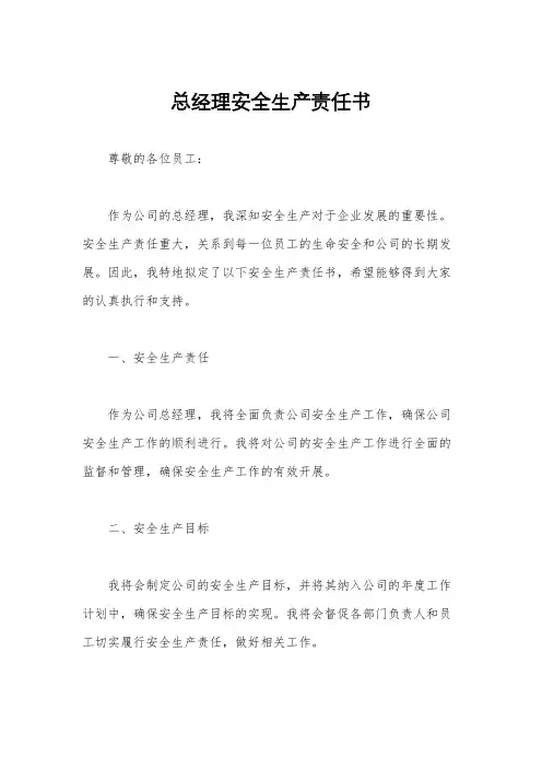 总经理安全生产责任书