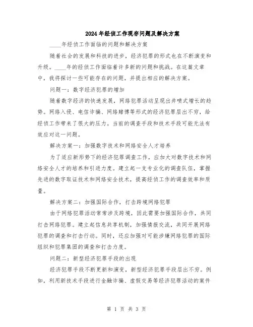 2024年经侦工作现存问题及解决方案