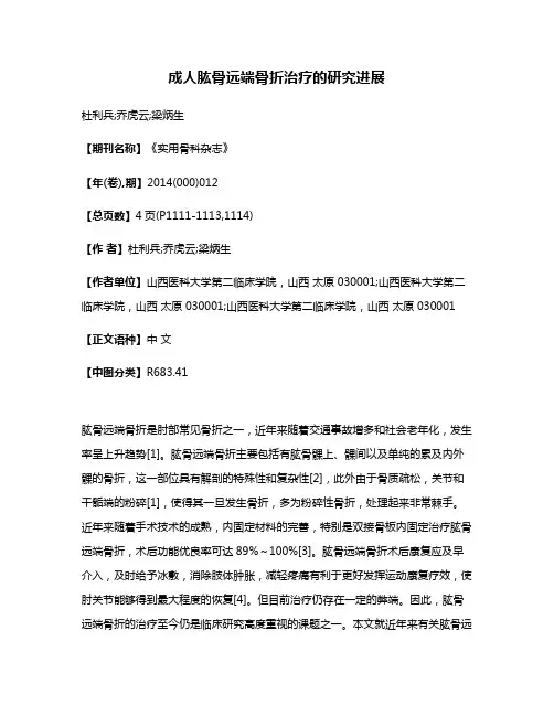 成人肱骨远端骨折治疗的研究进展