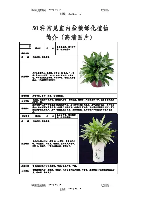 50种常见室内绿化植物介绍(带高清图片)之欧阳治创编
