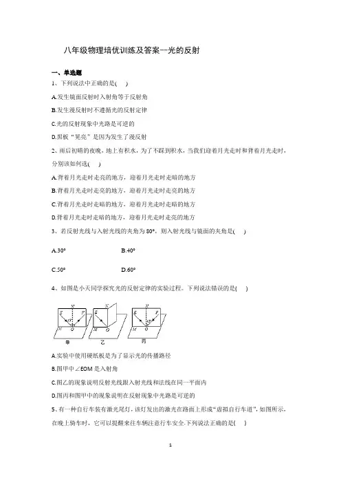 八年级物理培优训练及答案--光的反射