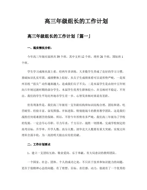 高三年级组长的工作计划