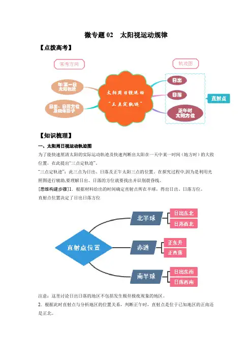 微专题02 太阳视运动规律-备战2022年高考地理微专题复习讲与练(解析版)