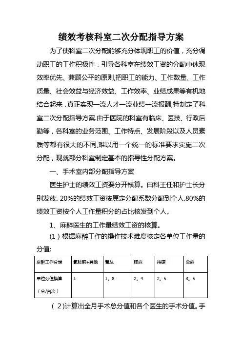 绩效考核科室二次分配指导方案87287