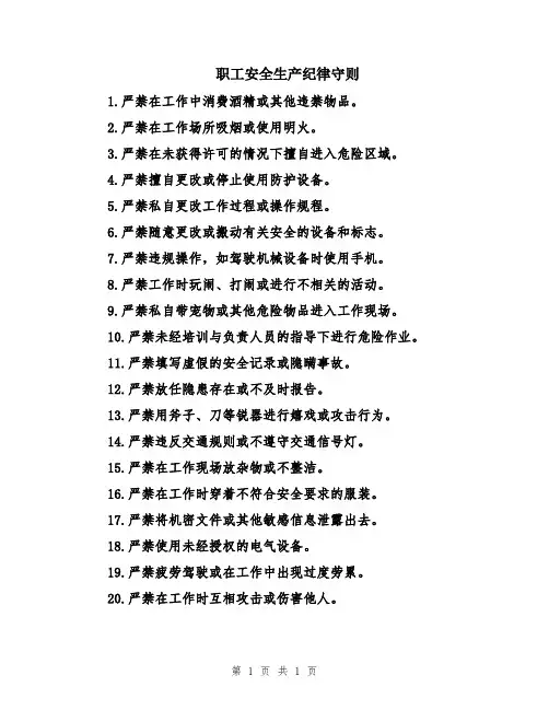 职工安全生产纪律守则