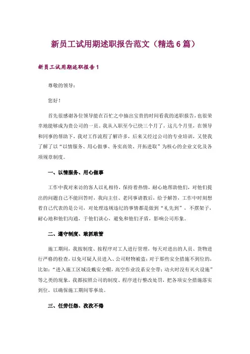 新员工试用期述职报告范文(精选6篇)