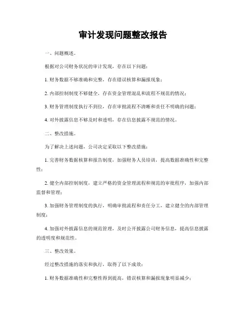 审计发现问题整改报告