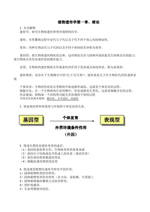 园林植物遗传学期末考试复习