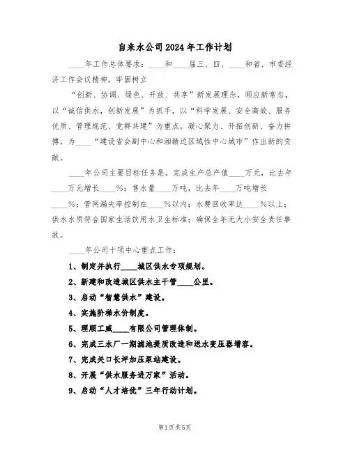 自来水公司2024年工作计划（二篇）