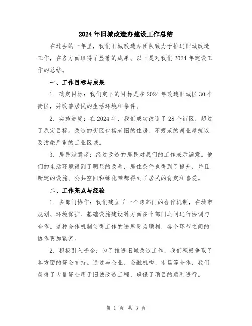 2024年旧城改造办建设工作总结