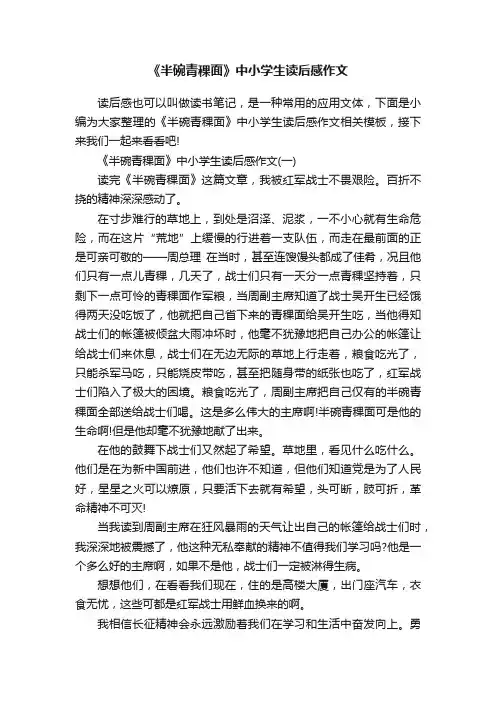 《半碗青稞面》中小学生读后感作文