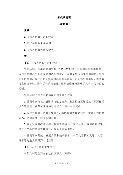 宋代兵制表